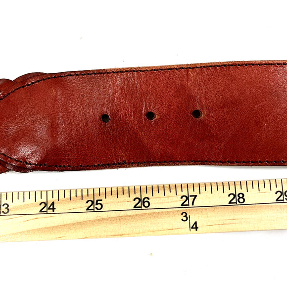 Red Leather Belt Womens Braided Belt Ornate‎ Silvertone Buckle Fits 25-27" Waist - Picture 5 of 8